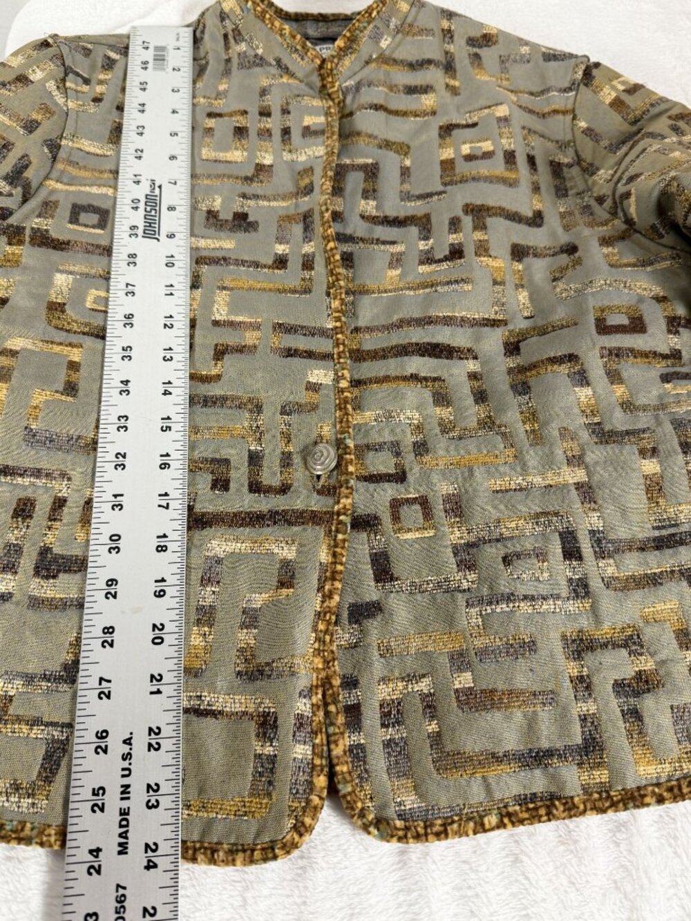 Première Reversible Jacket Green Gold Metallic Abstract Geometric Art To Wear XL - Picture 12 of 14